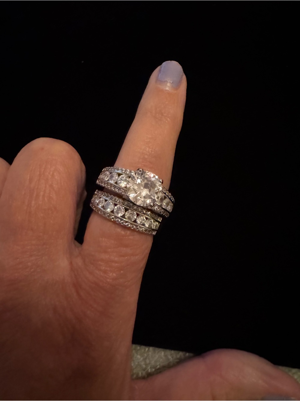 Silver-Tone Crystal Bridal Ring Set - White